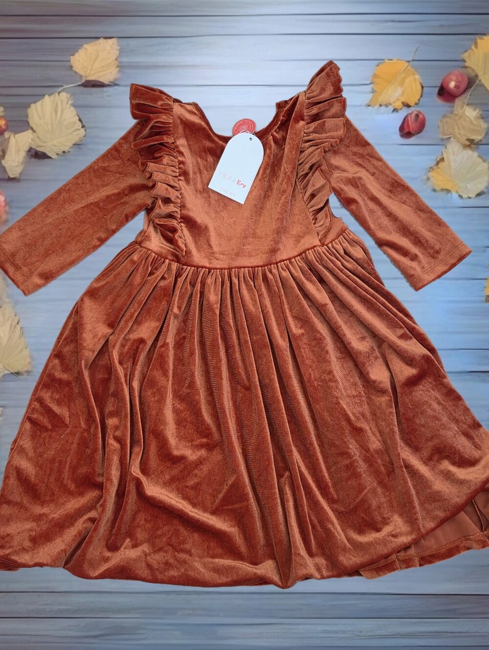 New Girls Velvet Ruffle pumpkin dress Girls 5-6